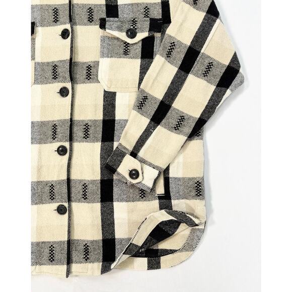 Lucky Brand Buffalo Plaid Oversized Jacket Women’s M Cream Black Southwestern - Picture 7 of 16